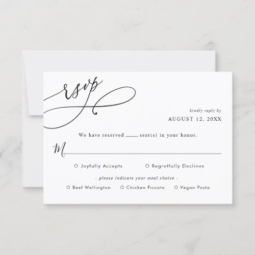 Simple Script Wedding Rsvp with Meal Options Card