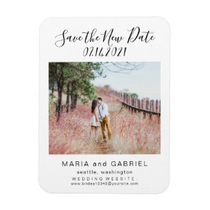 Simple Script Wedding Save the New Date Photo Magnet