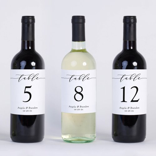Simple Script Wedding Table Number Wine Bottle Sticker