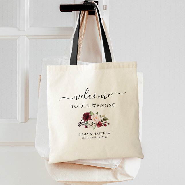 Simple Script Welcome Floral Wedding Tote Bag (Simple Script Welcome Floral Wedding Tote Bag)