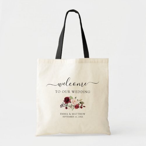 Simple Script Welcome Floral Wedding Tote Bag