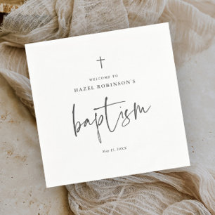 Simple Script White Baptism Napkins