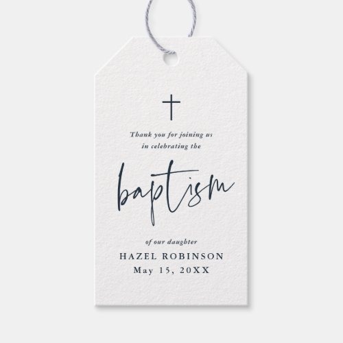 Simple Script White Baptism Thank You Gift Tags