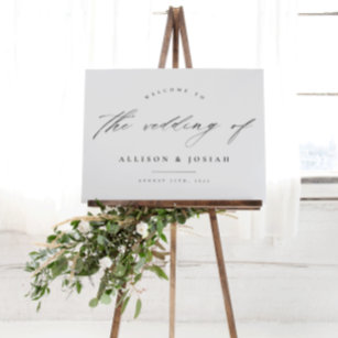 Simple Script White Budget Wedding Welcome Poster
