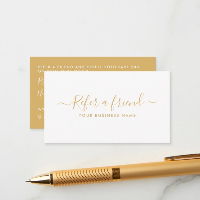 Simple Script - White & Gold - Referral Card (Front/Back In Situ)
