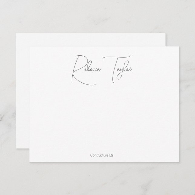 Simple Script White Handwritting Name Stationery  Note Card (Front/Back)