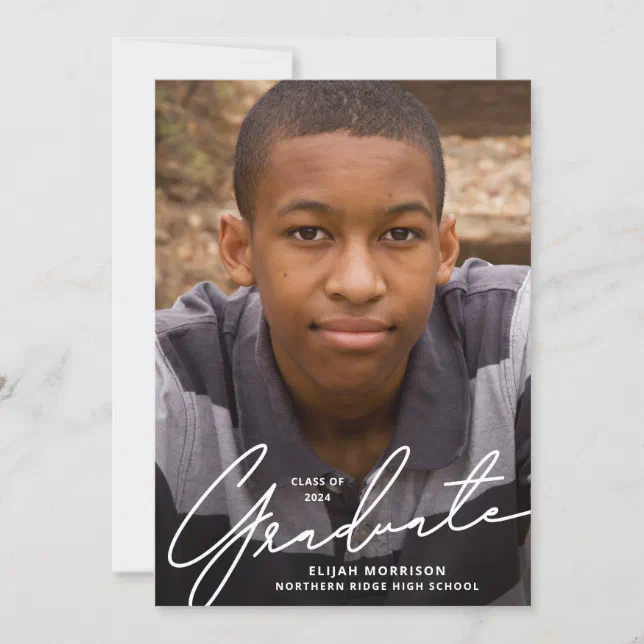 Simple Script White Overlay Photo Graduation Party Invitation | Zazzle