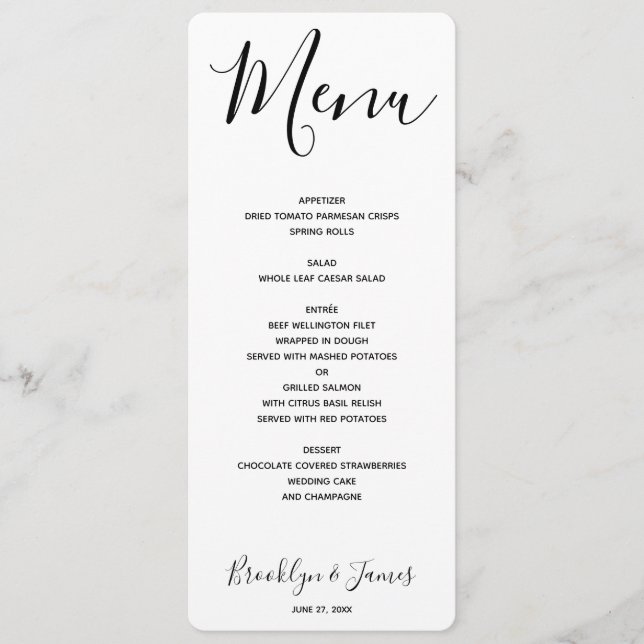Simple Script White Wedding Menu (Front)