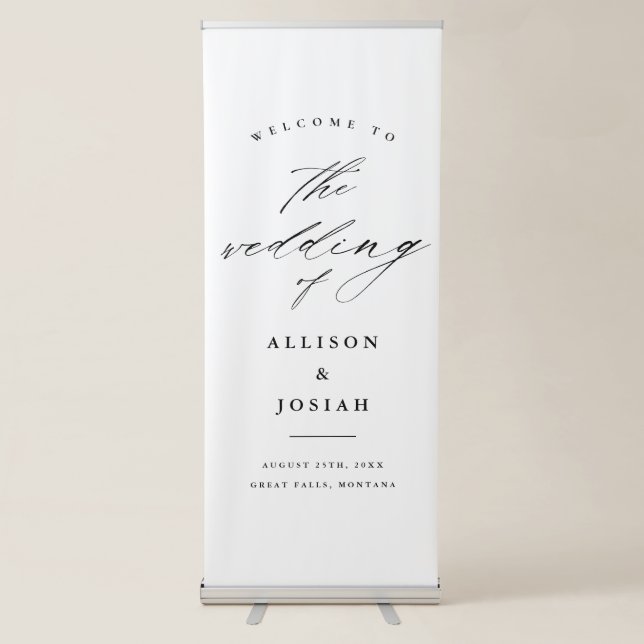 Simple Script White Wedding Welcome Retractable Banner (Front)