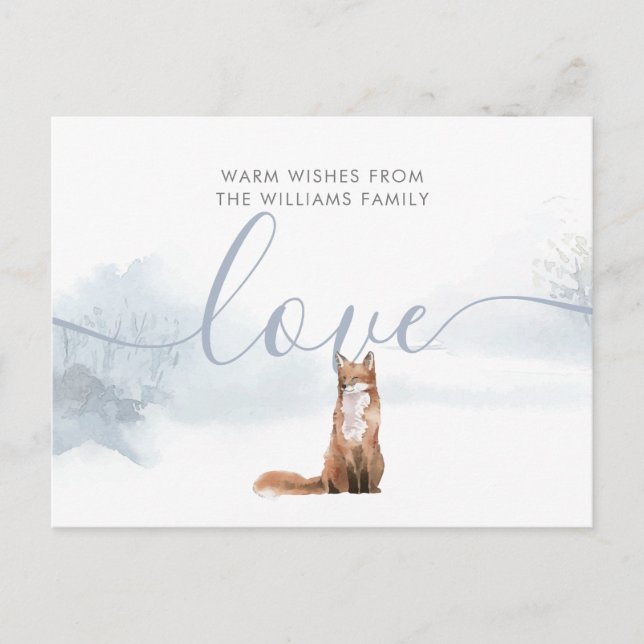 Simple Script Winter Fox Christmas Holidays Announcement Postcard (Front)