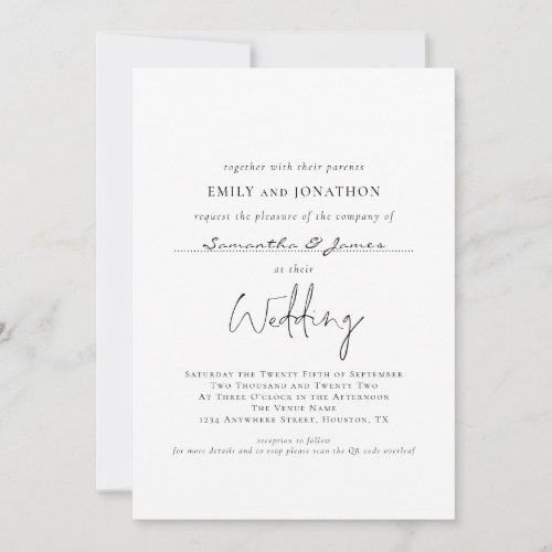 Simple Script With Guest Names QR Code Wedding Invitation