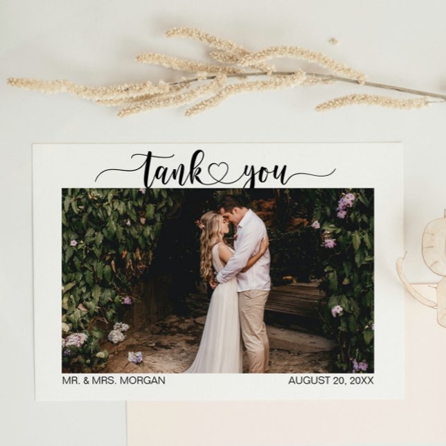 Simple Script with Heart and Photo | Wedding Thank You Card (Creator Uploaded)