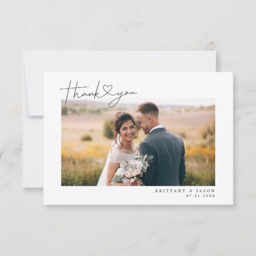 Simple Script with Heart Wedding Photo Thank You Card | Zazzle