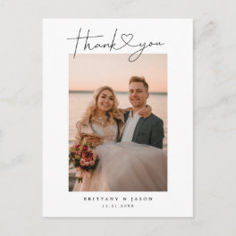 Simple Script with Heart Wedding Thank You Photo Postcard