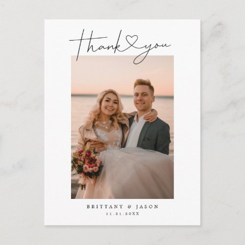  Simple Script with Heart Wedding Thank You Photo  Postcard
