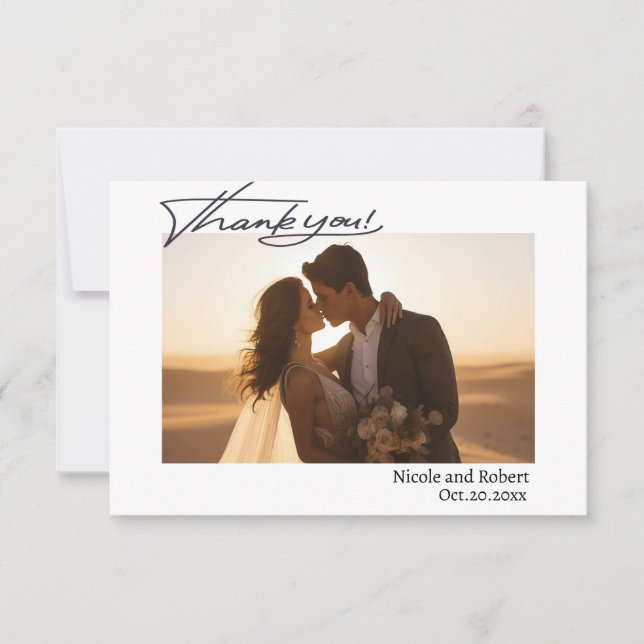 Simple Script with Wedding Photo Thank You Card (Front)