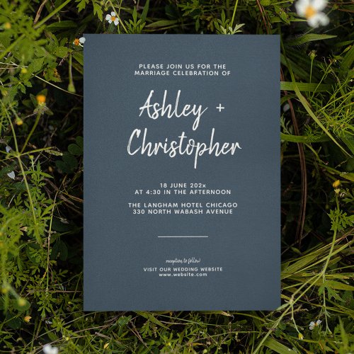 Simple Scripted Names Navy Blue Wedding Invitation
