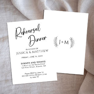 Simple Scripty Black and White Rehearsal Dinner Invitation
