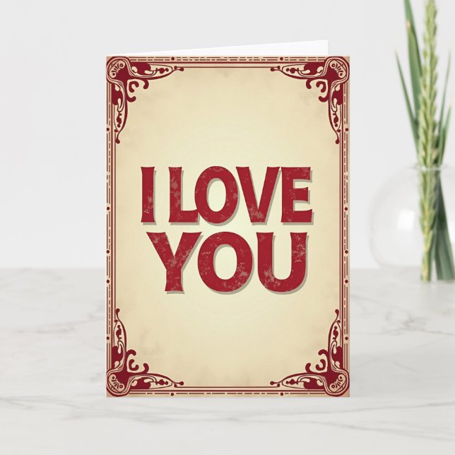 Simple Scroll Border I Love You Card (Front)