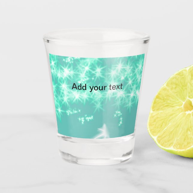 Simple sea blueglitter sparkle stars add your text shot glass (Front)