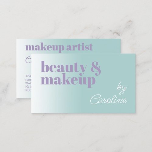 Simple Seafoam Blue Lilac Violet White Calligraphy Business Card