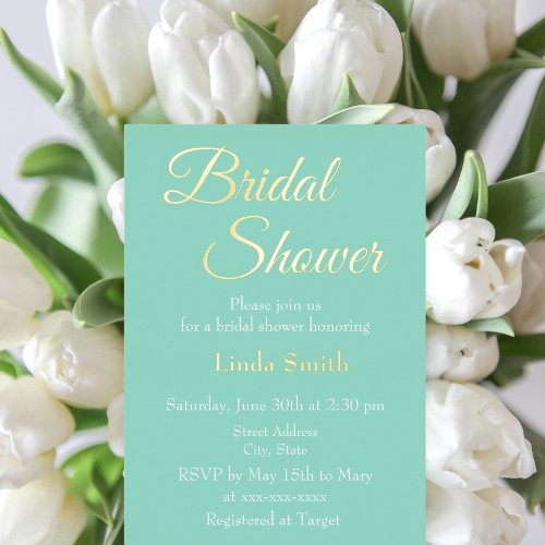 Simple Seafoam Bridal Shower Foil Invitation