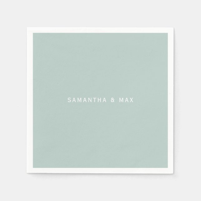 Simple Seafoam Couple Names Modern Cocktail Napkins (Front)