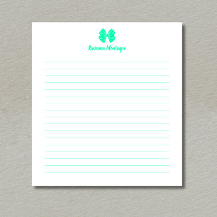 Simple Seafoam Green Bow Script Custom Name Lined Notepad