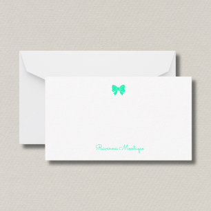 Simple Seafoam Green Chic Bow Handwritten Name Note Card
