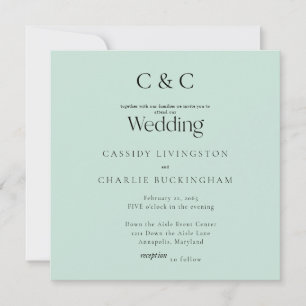 Simple Seafoam Monogram Square Wedding Invitation