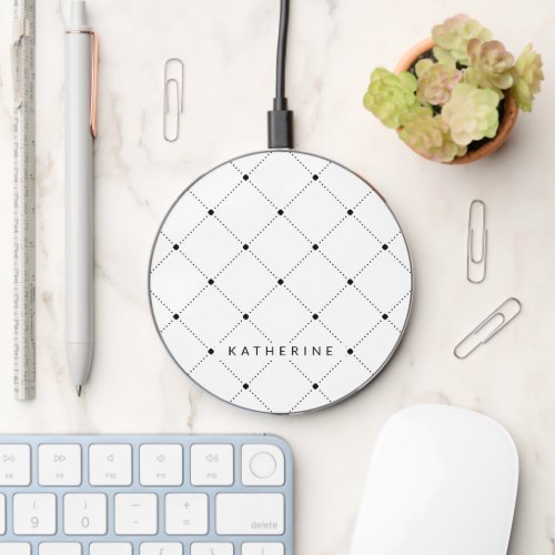 Simple Seamless Pattern Black  White Custom Name Wireless Charger