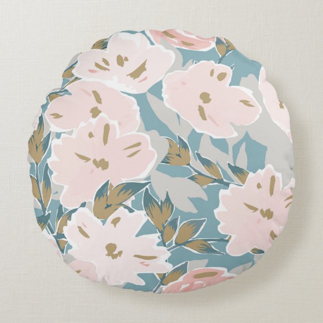 Simple seamless pattern of hand drawn gouache flow round pillow (Front)