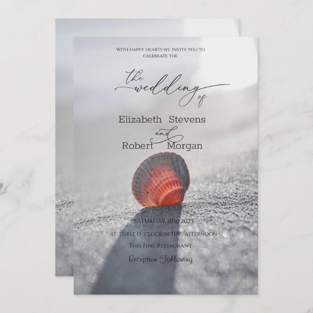 Simple Seashell On The Beach Wedding  Invitation (Front/Back)