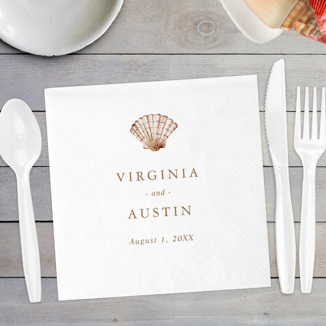 Simple Seashell Wedding Napkins (Elegant Simple Seashell Beach Wedding Paper Napkins by Painted Paperie
)