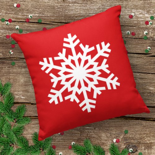 Simple Seasonal Snow White Ice Crystal On Red Outdoor Pillow