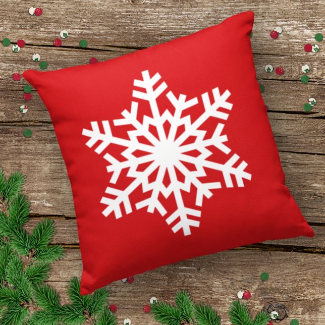 Simple Seasonal Snow White Ice Crystal On Red Outdoor Pillow (Creator Uploaded)