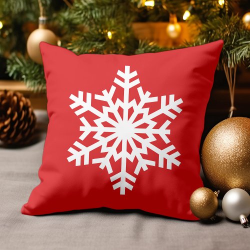 Simple Seasonal Snow White Ice Crystal On Red Throw Pillow