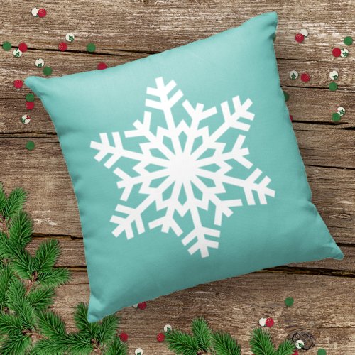 Simple Seasonal White Ice Crystal Light Teal Blue Throw Pillow