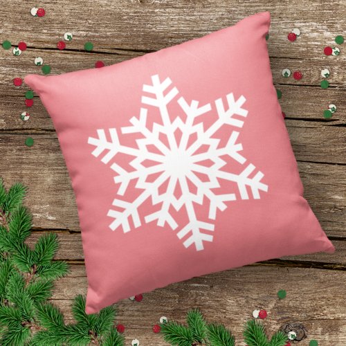 Simple Seasonal White Ice Crystal On Blush Pink Throw Pillow
