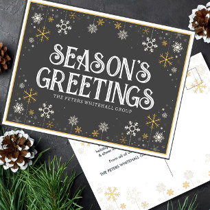 Simple Season's Greetings Gold Snowflake Business Postcard