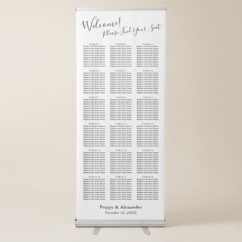 Simple Seating Chart with 180 Guest Names Retractable Banner