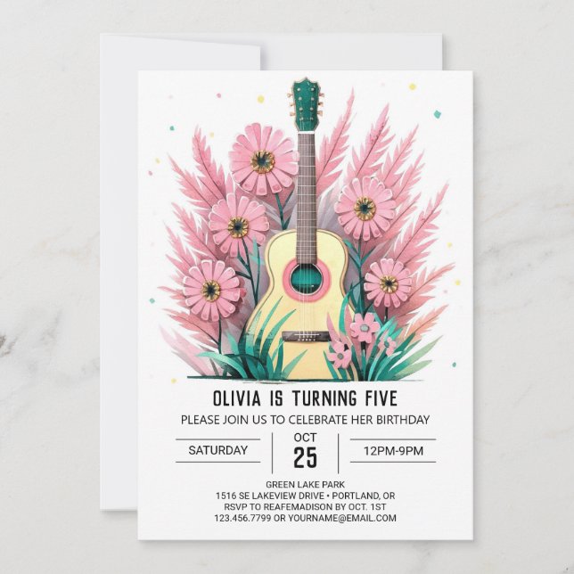 Simple Serenade Guitar Birthday Invitation (Front)