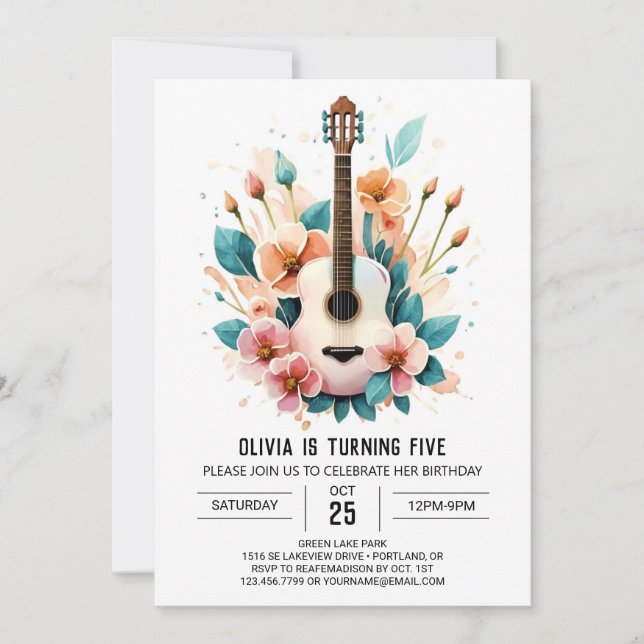  Simple Serenade Guitar Birthday Invitation (Front)