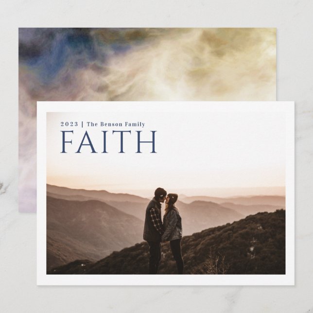 Simple Serif FAITH Blue Watercolor Back Holiday Card (Front/Back)