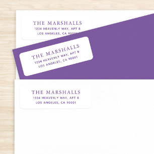 Simple Serif Last Name Purple on White Label