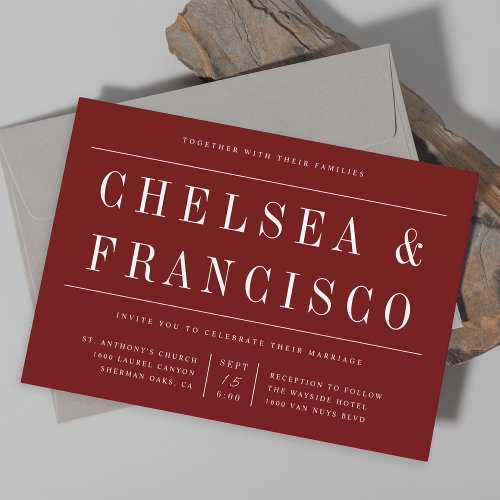 Simple Serif Modern Typography Burgundy Wedding Invitation