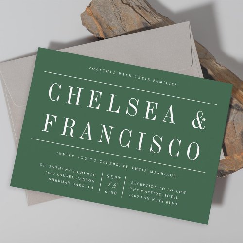 Simple Serif Modern Typography Dark Green Wedding Invitation