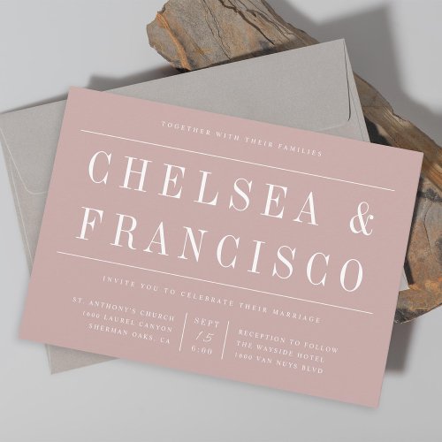 Simple Serif Modern Typography Dusty Rose Wedding Invitation