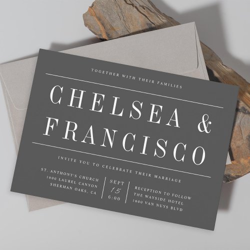 Simple Serif Modern Typography Gray Wedding Invitation