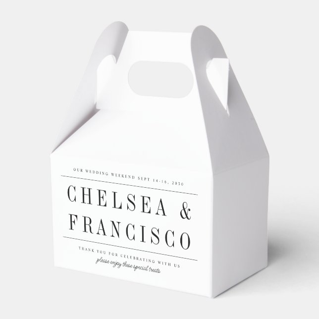 Simple Serif Modern Typography Wedding Favor Boxes (Front Side)